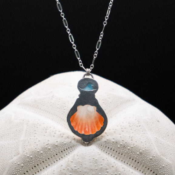Hawaiian Sunrise Shell and Larimar Pendent Necklace