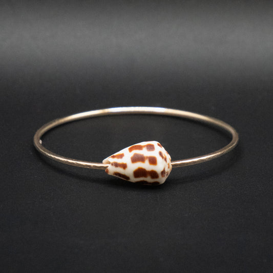 Hawaiian Hebrew Cone Shell Bangle | Hammered Gold Filled | Size Small