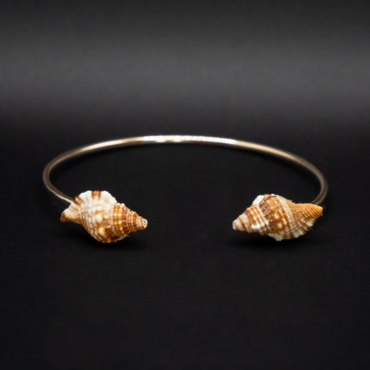 Double Hawaiian Triton Cone Shell Cuff | Hammered Gold Filled | Size Large