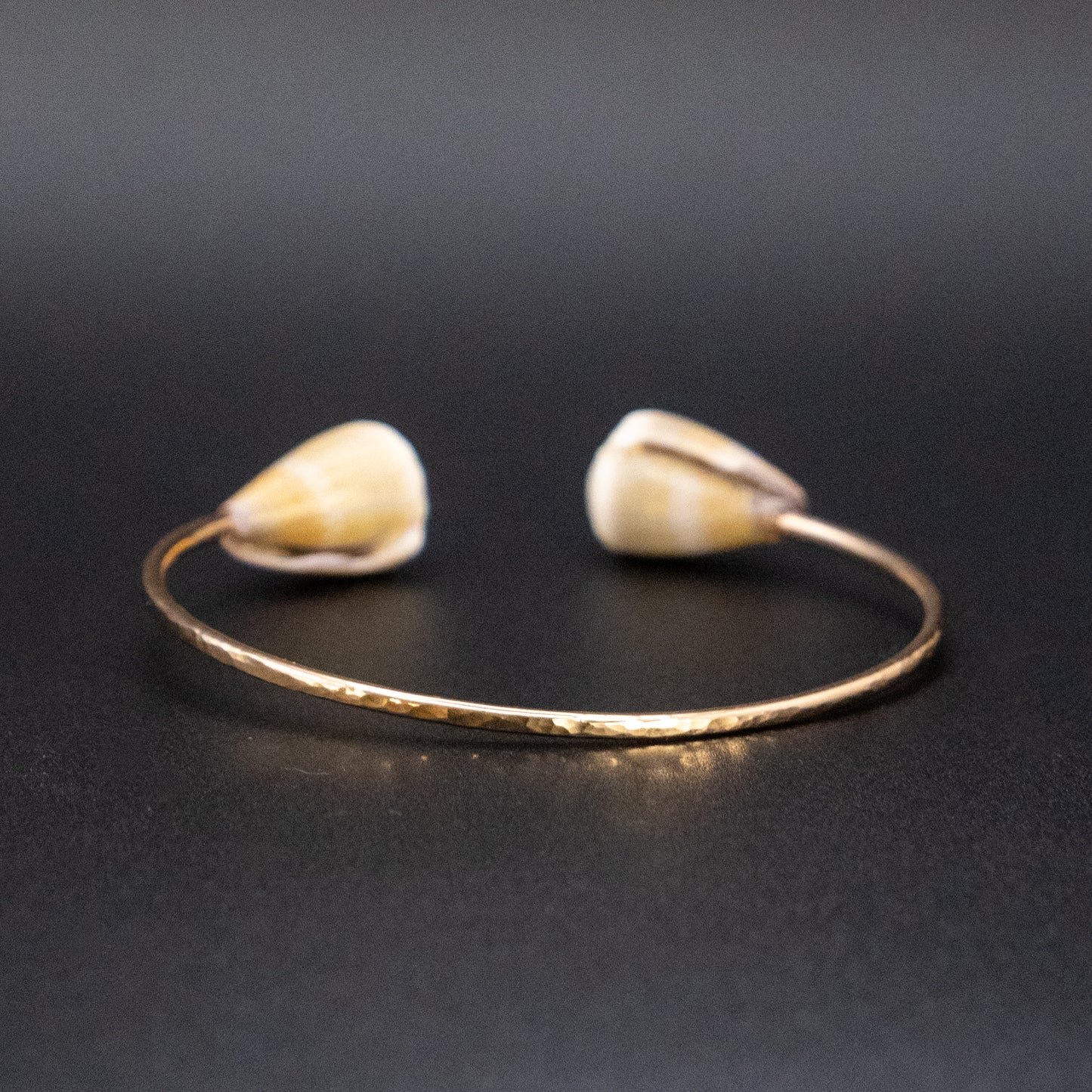 Double Hawaiian Olive Green Cone Cuff | Hammered Gold Filled | Up to 6.5” Wrist
