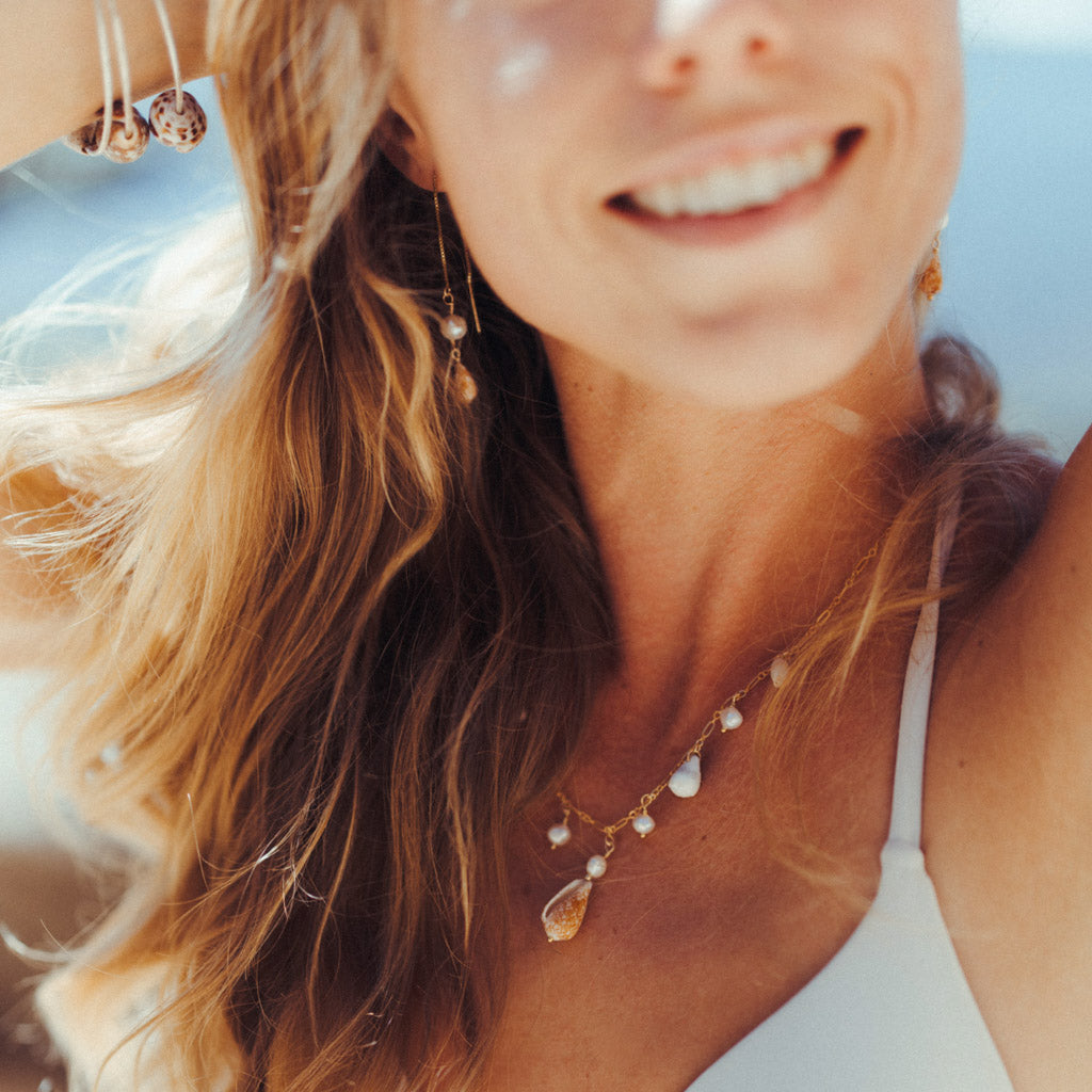 Hawaiian Penniform Charm Necklace | Gold Filled Shell & Pearl Necklace