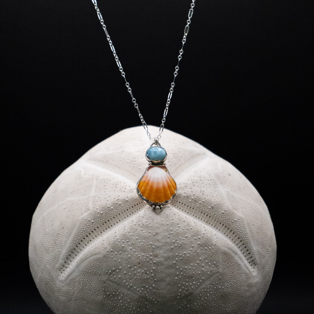 Sunrise Shell and Larimar Princess Pendant Necklace | Sterling Silver