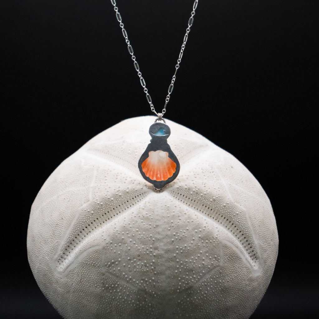 Sunrise Shell and Larimar Princess Pendant Necklace | Sterling Silver