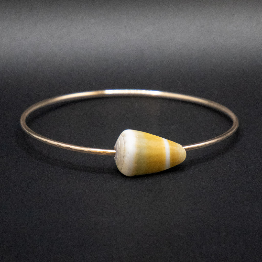 Hawaiian Golden Yellow Cone Shell Bangle | Hammered Gold Filled | Size Large