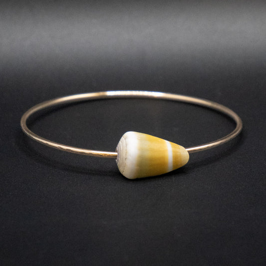 Hawaiian Golden Yellow Cone Shell Bangle | Hammered Gold Filled | Size Large