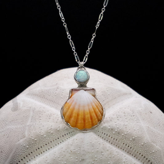 Hawaiian sunrise shell and opal pendant necklace handcrafted in sterling silver