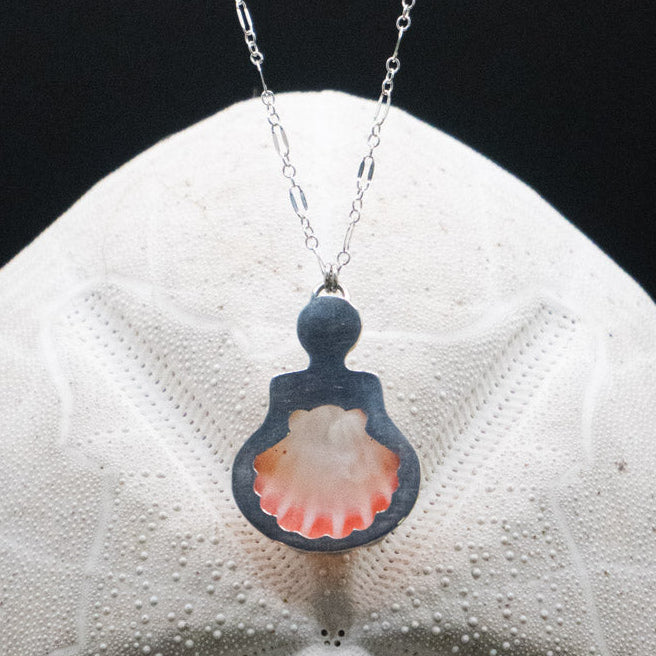 Hawaiian sunrise shell and opal pendant necklace handcrafted in sterling silver