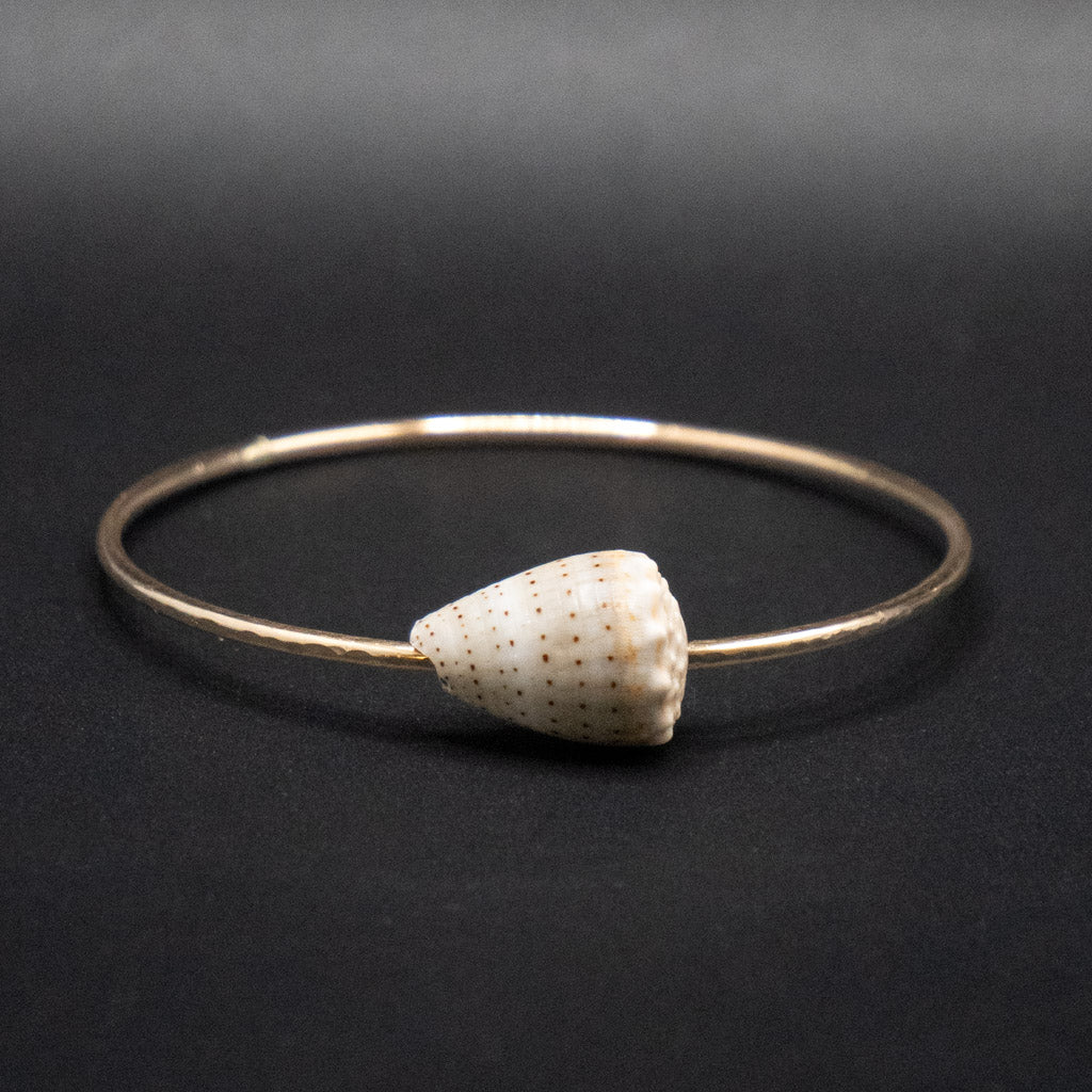 Hawaiian Abbreviated Cone Shell Bangle | Hammered Gold Filled | Size Small