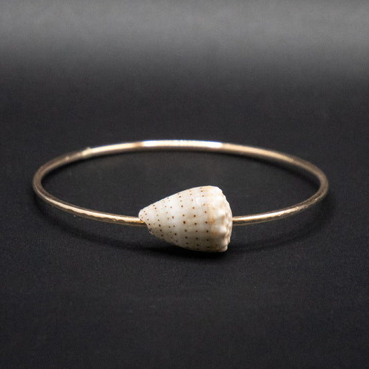 Hawaiian Abbreviated Cone Shell Bangle | Hammered Gold Filled | Size Small